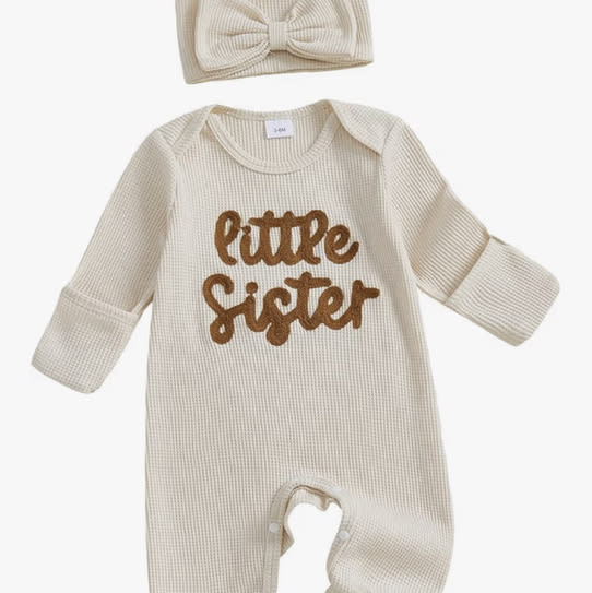 allshope Infant Baby Girl Fall Outfit Sweatshirt Romper Little Sister Lil Sis Long Sleeve Jumpsuit Newborn Clothes