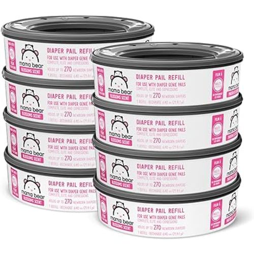 Amazon Brand - Mama Bear Blossoms Scented Diaper Pail Refills for Diaper Genie Pails, 2160 Count (8 Packs of 270 Count)