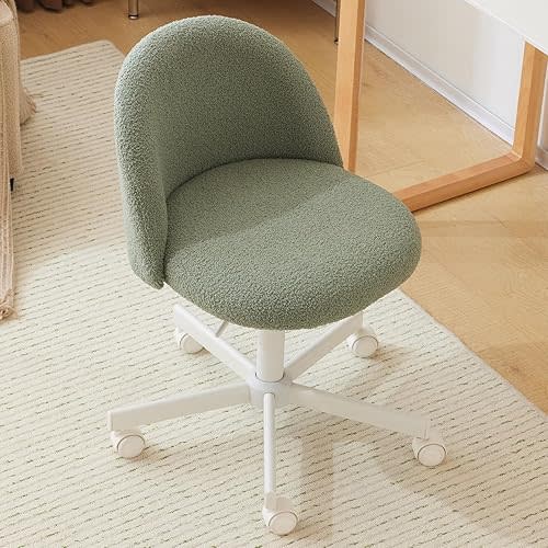 VINGLI Modern Vanity Chair with Back, Velvet Desk Chair for Girls, Small Office Chair with Silent Wheels， Stylish and Comfortable, Light Green