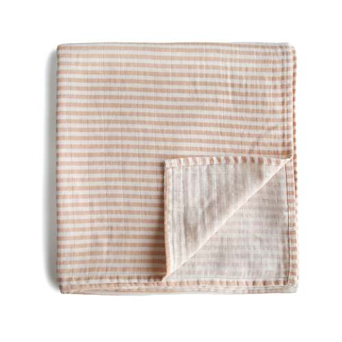 Organic Cotton Muslin Swaddle Blanket - Natural Stripe