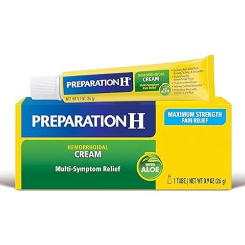 Preparation H Hemorrhoid Symptom Treatment Cream (0.9 Ounce Tube), Maximum Strength Multi-Symptom Pain Relief with Aloe