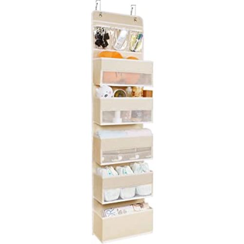 Univivi 6-Shelf Over Door Hanging Organizer Fabric Door Storage with 5 Large Pockets and 3 Small PVC Pockets Wall Mount Hanging Storage Organizers (Beige)…