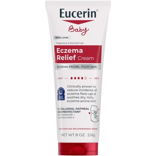 Eucerin Baby Eczema Relief Body Cream, Fragrance Free Baby Eczema Cream with Colloidal Oatmeal, Ceramide-3 and Licorice Root Extract, 8 Oz Tube