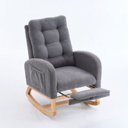 Racxily Accent Rocking Chair with Footrest High Back Rubber Wood Rocking Legs Bedroom Living Space
