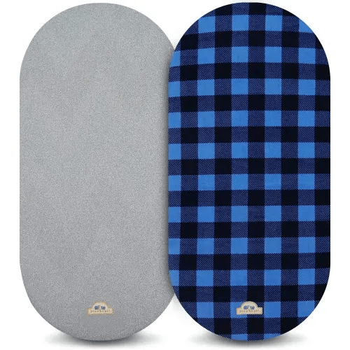 BlueSnail Soft and Strechy Bassinet Fitted Sheet, Cradle Sheets for Bassinet Pad/Mattress 2pk (Bassinet, Navy buffola Plaid)