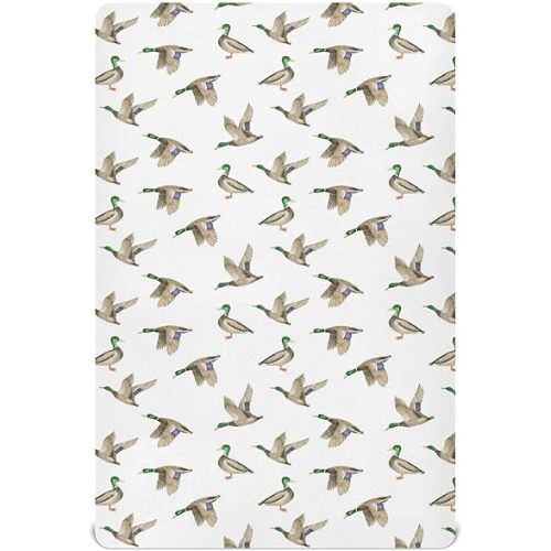 Fitted Crib Sheets for Baby Boys or Girls Soft Breathable Baby Play Yard Sheet for Standard Size Crib Mattress 52x28in Birds Wild Ducks Drake on White Background