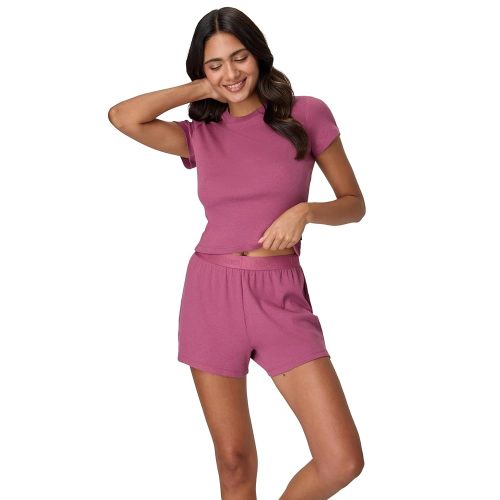 Hanes Women's Originals 2-Piece Lounge, Supersoft Cropped Baby Doll Tee & Sleep Shorts Loungewear Set