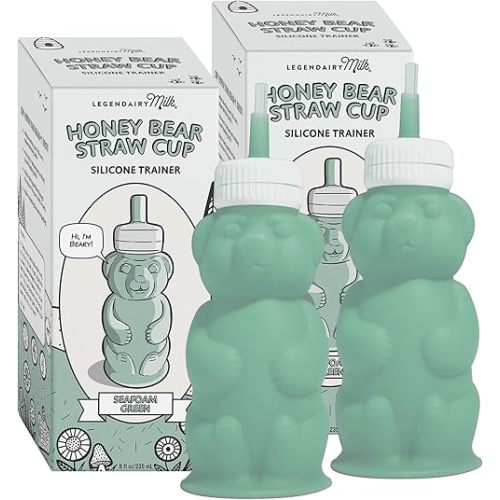 Legendairy Milk Honeybear Silicone Sippy Cup for Babies (Green), 8 oz. Dishwasher Safe, Food Grade Silicone, Ages 4+ Months, Trainer Straw Cup (Pack of 2)