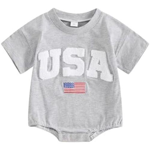 FYBITBO 4th of July Baby Boy Girl Outfit Newborn Bubble Romper American Flag Bodysuit Fourth of July USA Summer Clothes