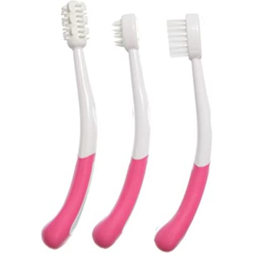 Dreambaby 3 Stage Baby Gum & Tooth Care Toothbrush - Soft & Gentle Rubber Bristles - Ergonomic Easy Grip Handle - for Young Gums & Developing Teeth - Pink - Model L324