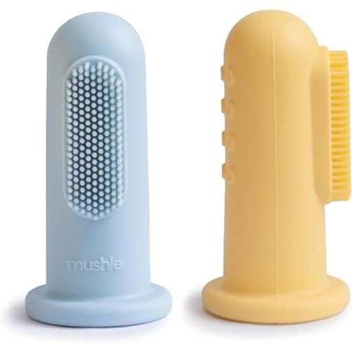 mushie Baby Finger Toothbrush (Powder Blue/Daffodil) 2-Pack