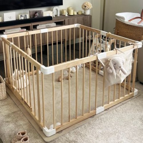 HARPPA Wooden Baby Gate Playpen, Small Play Yard Fence for Toddlers, 45.66" x 45.66" x 24"
