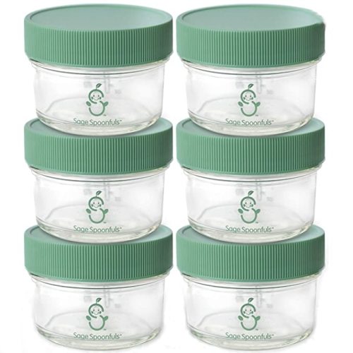Sage Spoonfuls Reusable Glass Baby Food Jars with Lids - Set of 6 4-Ounce Storage Containers - Dishwasher-Safe, Free of BPA, Phthalate, Lead and PVC - Glass 6pk