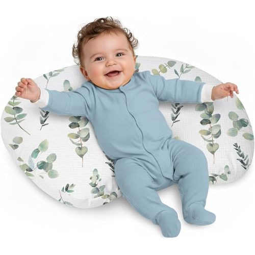 Little Grape Land Muslin Nursing Pillow for Breastfeeding, Soft and Supportive Breastfeeding Pillow for Mom and Baby, Cute Feeding Pillow with Removable Cover for 0–12 Months(Leaf)