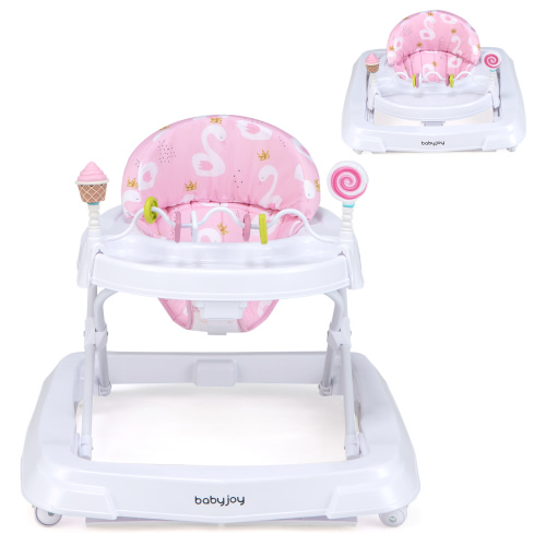 Babyjoy Foldable Baby Activity Walker with Adjustable Height& Detachable Seat Cushion Pink