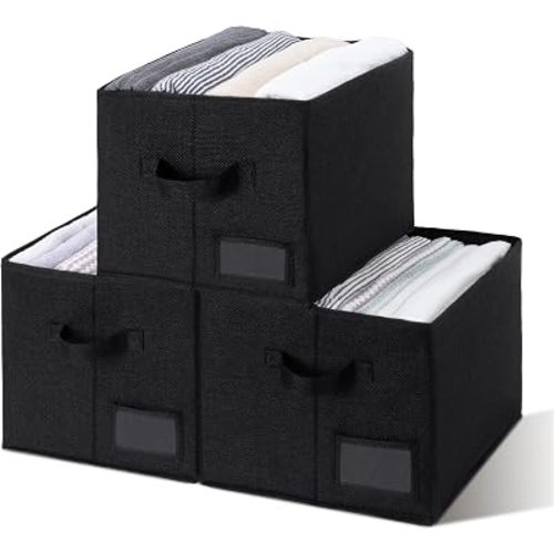 GRANNY SAYS Closet Shelf Baskets with Label, Black, Extra Large, 3-Pack