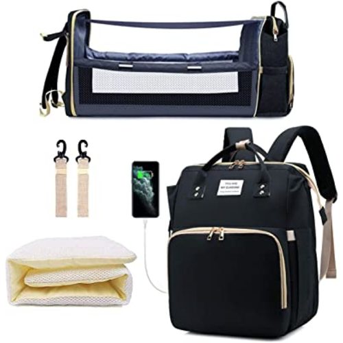 Diaper Bag Backpack with Changing Station, Nappy Baby Bags with Portable Changing Pad, 900D Waterproof Multi-Function Travel Portable Mommy Bag, Black