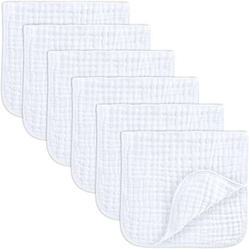Comfy Cubs Muslin Burp Cloths Set Large 100% Cotton Hand Washcloths for Babies, Baby Essentials 6 Layers Extra Absorbent and Soft Boys & Girls Baby Bibs & Burp Cloths Set (White, 6-Pack, 20" X10")