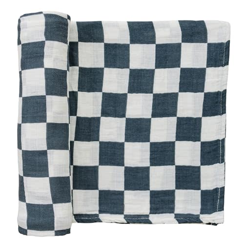 Mebie Baby Charcoal Checkered Muslin Swaddle, Modern and Neutral Swaddle Blanket for Baby Girl or Boy, Soft Baby Blankets, Newborn Swaddle Blanket, 0-3 Month, Comfy Wrap, Baby Essentials & Gifts