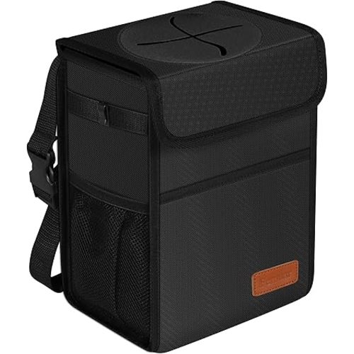 Femuar Leak Proof Car Trash Can with Lid - Waterproof Automotive Garbage Bin for SUVs, Collapsible and Portable Car Trash Bag, Black