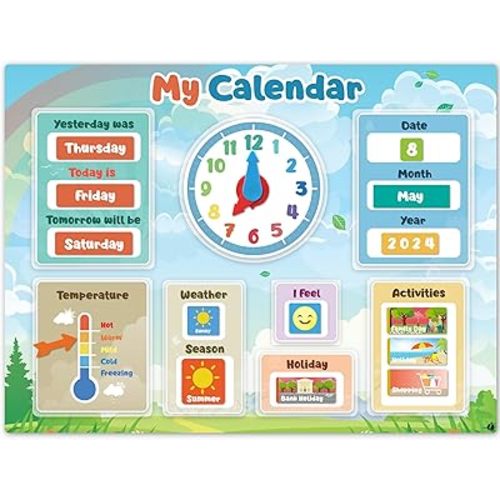 Magnetic Kids Calendar for Learning - Classroom, Preschool Magnet Calendar for Kids - Days of the Week Chart for Toddlers - Today, Monthly and Weather