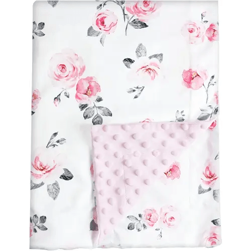 PHF Minky Baby Blanket, 30x40 Inches Soft Toddler Blanket with Double Layer Dotted Backing for Girls, Reversible Crib Receiving Blanket Bed Throws for Newborn, Babies, Rose Floral, 30x40 Inches