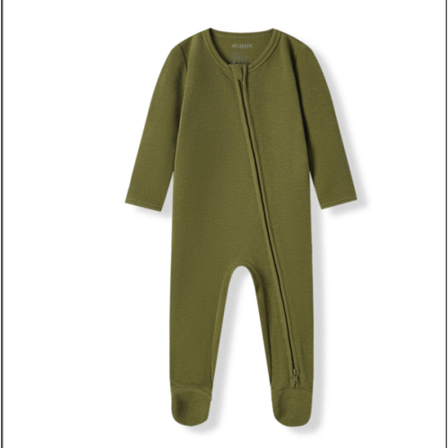 Olive Waffle Zipper Footed Romper | MILKBARN Kids | Organic and Bamboo Baby Clothes and Gifts