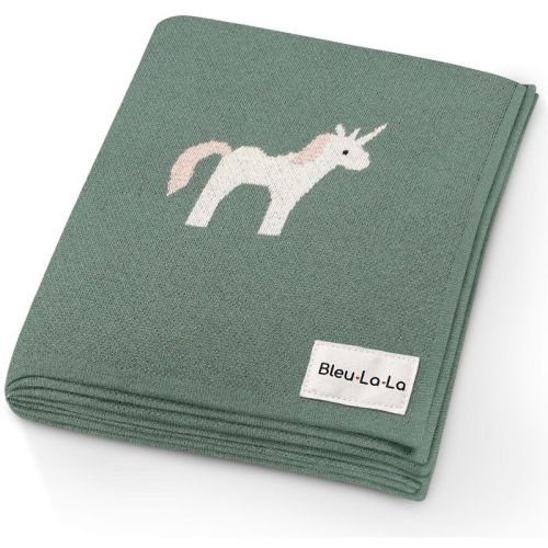 Bleu La La 100% Luxury Cotton Soft Knit Swaddle Baby Blanket for Blanket for Newborns and Infants Boys and Girls - Unicorn - Sage
