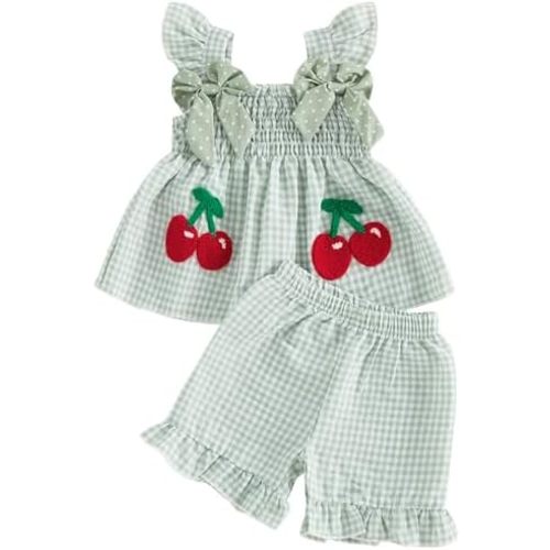 Mubineo Toddler Baby Girl Summer Clothes Cute Ruffle Shirt Tops Dress Shorts Outfits Set Fruit Blouse Princess Outfit