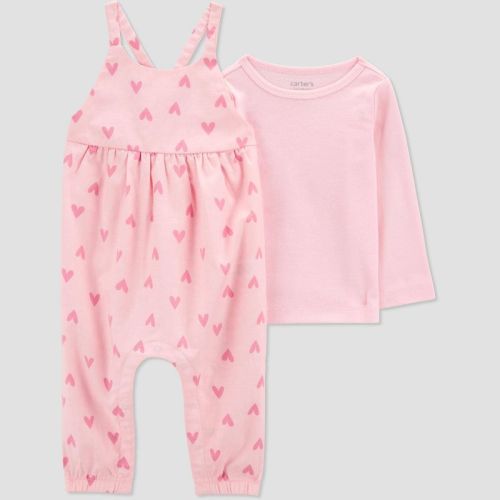 Carter's Just One You®️ Baby Girls' Heart Overalls - Pink Newborn: Cotton Jumpsuit, Crisscross Back