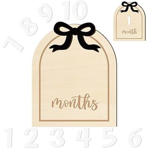 R HORSE Baby Monthly Milestone Cards, 3D Black Bow Wooden Monthly Milestone Discs with Number Cards, Baby Months Signs Announcement Newborn Photography Props Baby Shower Christmas Gifts for Boy Girl