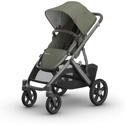 UPPAbaby Vista V3 Stroller - Full-Size Single-to-Double Stroller System - Toddler Seat, Bug Shield, Rain Shield, and Storage Bag Included - Callum (Stone Blue/Silver Frame/Sand Leather)