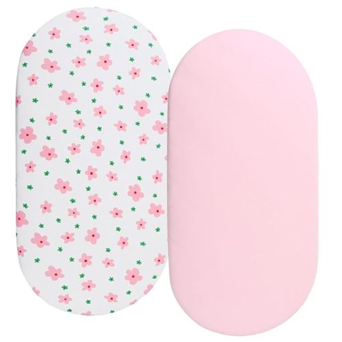 Bassinet Sheets Compatible with Graco Pack ‘n-Play Dome LX Bassinet (not Playard), 2 Pack, 100% Jersey Knit Cotton 190GSM, Ultra Soft Breathable, Floral and Pink
