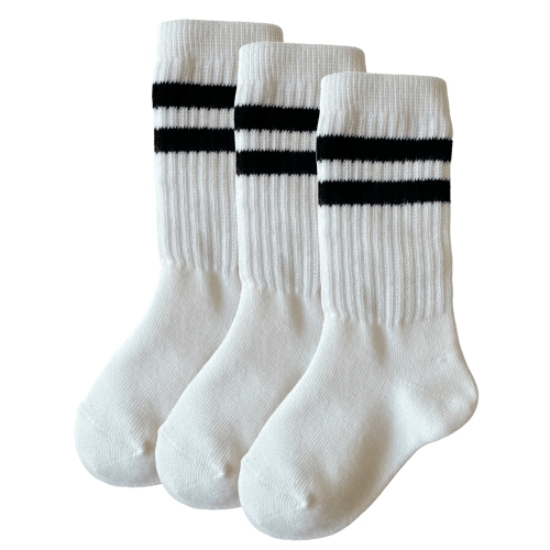 3-Pack Tube Socks, White/Black Stripe