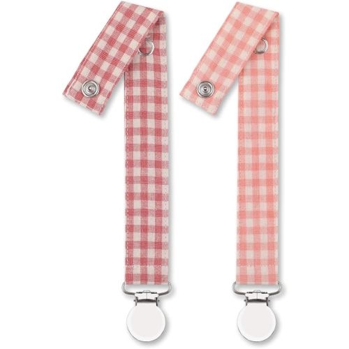 Pacifier Clip Leash Soothie Holder Unisex Plaid Button for Girl （2 Pack）