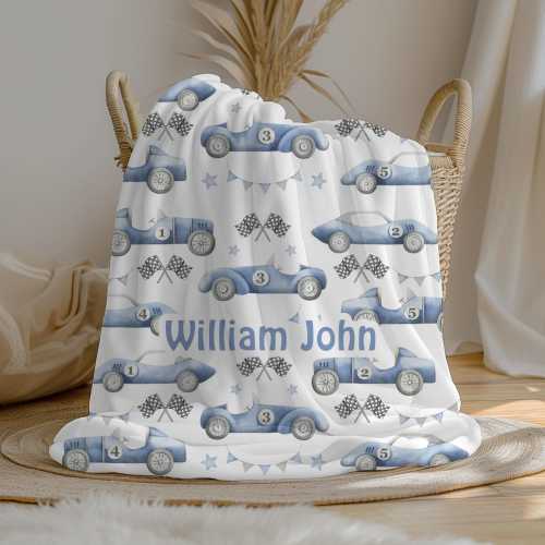 Personalized Race Car Baby Boy Blanket | Custom Name Crib Blanket | Swaddle Set | Minky Fleece Sherpa | Baby Shower Gift | Nursery Decor