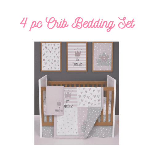Manhattan Kids My Princess Crown Nursery Bedding Set for Baby Girls | 4-Piece Crib Sheet & Nursery Décor Set | Soft Pink Princess Theme