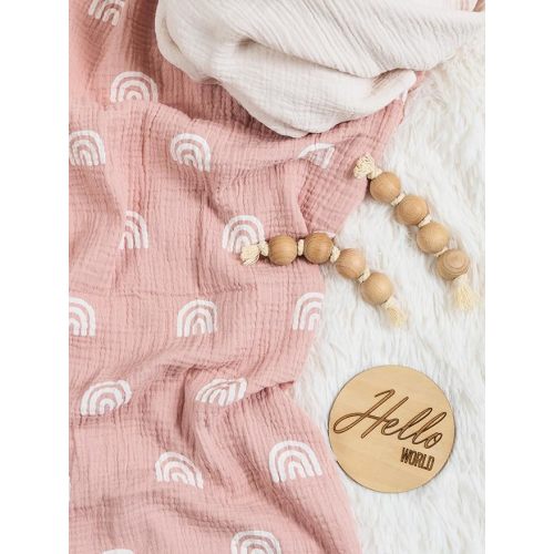 Meracorallo Muslin Swaddle Blanket, 100% Organic Cotton Receiving Blanket Soft and Breathable Swaddle Wrap for Baby Boys and Girls, Rainbow+Fog - Rainbow+fog - 2 Pack