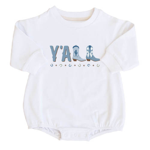 Y'all Graphic Sweatshirt Bubble Romper | White