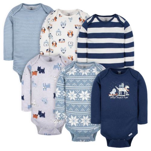 Gerber Baby Boys' Long Sleeve Onesies® Bodysuits, 6-pack, Fox, 3-6 Months