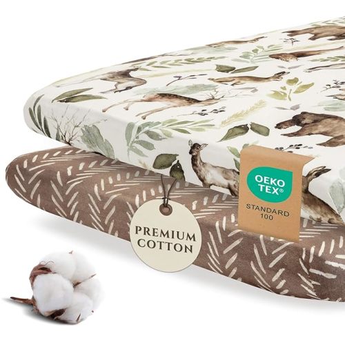 Pobibaby - 2 Pack Premium Fitted Baby Boy Crib Sheets for Standard Crib Mattress - Ultra-Soft Cotton Blend, Safe and Snug, and Stylish Woodland Crib Sheet (Wildlife)