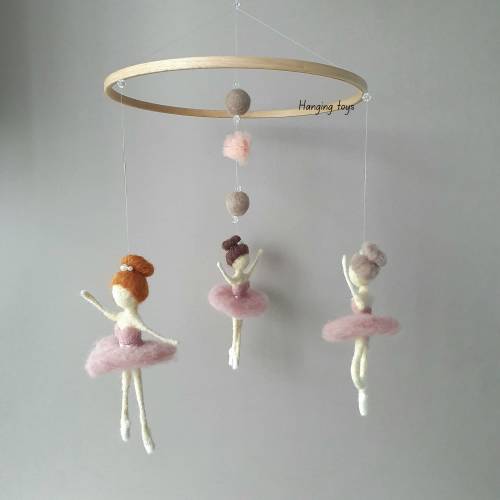 Baby mobile ballerina, Mobile girl pink, Baby mobile girl, Baby mobile hanging, Baby mobile pink, Baby mobile felting, gift for newborn.