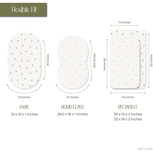 Ely's & Co. Patent Pending Waterproof Bassinet Sheets, 100% Cotton with Waterproof Lining, Built in Bassinet Mattress Protector – 2 Pack Fitted Sheet Set, Berry and Cluster Dot (Sage) 32” x 16”