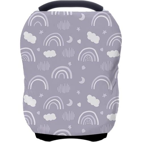 Car Seat Covers for Babies - Multi- use Nursing Carseat Canopy, Breastfeeding Covers, Baby Shower Gifts for Boys and Girls (Grey Rainbow)