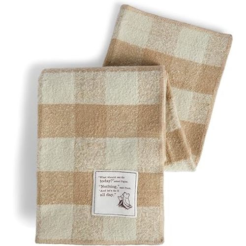DEMDACO Pooh Classic Yellow Bear Everyday Collection Nothing All Day Tan Plaid 50 x 60 Acrylic and Polyester Fiber Cozy Throw Blanket
