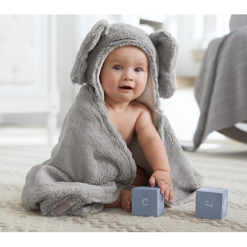 Faux-Fur Animal Baby Hooded Towel - Elephant
