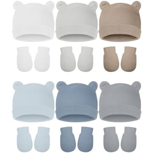 Geyoga 12 Pieces Newborn Hat Mittens Gloves Set Baby Boys Girls Cotton Baby Beanie for 0-12 Months