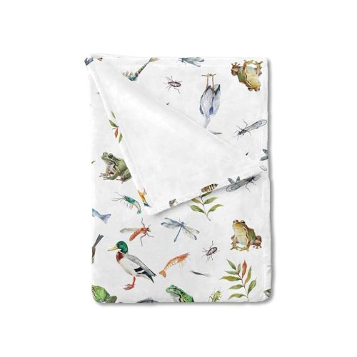 Wildlife Pond Baby Blanket for Boy Girl Wild Animals Frogs Duck Fish Bird Weeds Flannel Swaddle Blanket Fishing Hunting Receiving Blanket for Toddler Baby Nursery Bed Blanket Crib Playmats 30x40