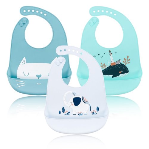 Disney 2-Pack Unisex Baby & Toddler Silicone Bibs with Food Catcher, Soft  Waterproof Feeding Accessories Blue/Pink 