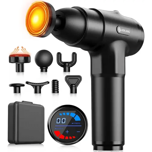 AERLANG Massage Gun with Heat Deep Tissue Back Massager Neck Massager for Pain Relief,Muscle Percussion Massage Gun, Birthday Gifts for Men Women Dad him Handheld Message Gun with 7Heads&Silent